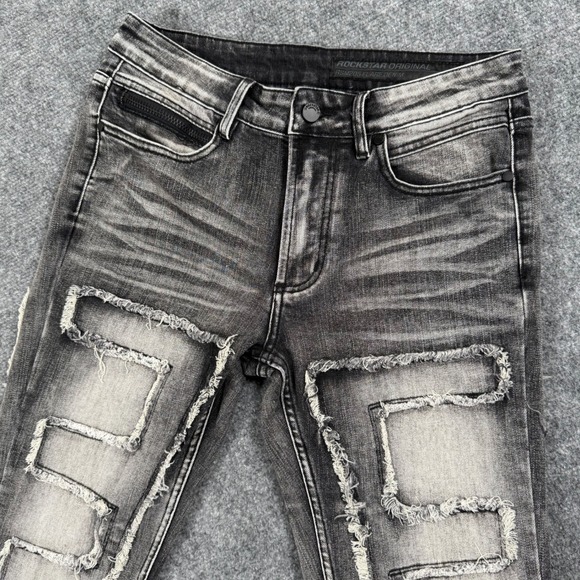 Rockstar Original Jeans Size 32x35 Distressed Black Wash RSM205 Flare Denim Mens - Picture 1 of 16